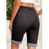 image:imageSidefeel Womens Jean Shorts High Waisted Stretchy Button Fly Folded Hem Trendy Casual Summer Bermuda ShortsBlack