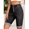 image:imageSidefeel Womens Jean Shorts High Waisted Stretchy Button Fly Folded Hem Trendy Casual Summer Bermuda ShortsBlack