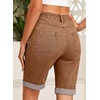 image:imageSidefeel Womens Jean Shorts High Waisted Stretchy Button Fly Folded Hem Trendy Casual Summer Bermuda ShortsBrown