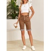 image:imageSidefeel Womens Jean Shorts High Waisted Stretchy Button Fly Folded Hem Trendy Casual Summer Bermuda ShortsBrown