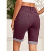image:imageSidefeel Womens Jean Shorts High Waisted Stretchy Button Fly Folded Hem Trendy Casual Summer Bermuda ShortsBurgundy