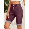 image:imageSidefeel Womens Jean Shorts High Waisted Stretchy Button Fly Folded Hem Trendy Casual Summer Bermuda ShortsBurgundy