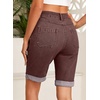 image:imageSidefeel Womens Jean Shorts High Waisted Stretchy Button Fly Folded Hem Trendy Casual Summer Bermuda ShortsCoffee