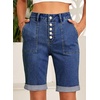 image:imageSidefeel Womens Jean Shorts High Waisted Stretchy Button Fly Folded Hem Trendy Casual Summer Bermuda ShortsDark Blue