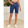 image:imageSidefeel Womens Jean Shorts High Waisted Stretchy Button Fly Folded Hem Trendy Casual Summer Bermuda ShortsDark Blue