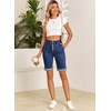 image:imageSidefeel Womens Jean Shorts High Waisted Stretchy Button Fly Folded Hem Trendy Casual Summer Bermuda ShortsDark Blue