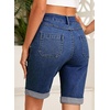 image:imageSidefeel Womens Jean Shorts High Waisted Stretchy Button Fly Folded Hem Trendy Casual Summer Bermuda ShortsDark Blue