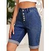 image:imageSidefeel Womens Jean Shorts High Waisted Stretchy Button Fly Folded Hem Trendy Casual Summer Bermuda ShortsDark Blue