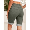 image:imageSidefeel Womens Jean Shorts High Waisted Stretchy Button Fly Folded Hem Trendy Casual Summer Bermuda ShortsGreen