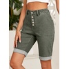 image:imageSidefeel Womens Jean Shorts High Waisted Stretchy Button Fly Folded Hem Trendy Casual Summer Bermuda ShortsGreen
