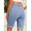 image:imageSidefeel Womens Jean Shorts High Waisted Stretchy Button Fly Folded Hem Trendy Casual Summer Bermuda ShortsIceland Blue