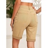 image:imageSidefeel Womens Jean Shorts High Waisted Stretchy Button Fly Folded Hem Trendy Casual Summer Bermuda ShortsKhaki