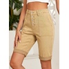 image:imageSidefeel Womens Jean Shorts High Waisted Stretchy Button Fly Folded Hem Trendy Casual Summer Bermuda ShortsKhaki