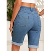 image:imageSidefeel Womens Jean Shorts High Waisted Stretchy Button Fly Folded Hem Trendy Casual Summer Bermuda ShortsVintage Blue