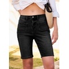 image:imageSidefeel Womens Jean Shorts High Waisted Stretchy Buttoned Knee Length Bermuda Denim ShortsBlack