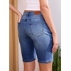 image:imageSidefeel Womens Jean Shorts High Waisted Stretchy Buttoned Knee Length Bermuda Denim ShortsBluing