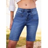 image:imageSidefeel Womens Jean Shorts High Waisted Stretchy Buttoned Knee Length Bermuda Denim ShortsBluing