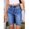 image:imageSidefeel Womens Jean Shorts High Waisted Stretchy Buttoned Knee Length Bermuda Denim ShortsDark Blue