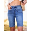 image:imageSidefeel Womens Jean Shorts High Waisted Stretchy Buttoned Knee Length Bermuda Denim ShortsDark Blue