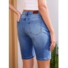 image:imageSidefeel Womens Jean Shorts High Waisted Stretchy Buttoned Knee Length Bermuda Denim ShortsDark Blue