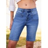 image:imageSidefeel Womens Jean Shorts High Waisted Stretchy Buttoned Knee Length Bermuda Denim ShortsDark Blue