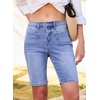 image:imageSidefeel Womens Jean Shorts High Waisted Stretchy Buttoned Knee Length Bermuda Denim ShortsLight Blue