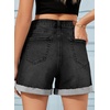 image:imageSidefeel Womens Jean Shorts High Waisted Stretchy Folded Hem Casual Trendy Patchwork Loose Fit Summer Denim ShortsBlack