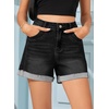 image:imageSidefeel Womens Jean Shorts High Waisted Stretchy Folded Hem Casual Trendy Patchwork Loose Fit Summer Denim ShortsBlack