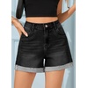 image:imageSidefeel Womens Jean Shorts High Waisted Stretchy Folded Hem Casual Trendy Patchwork Loose Fit Summer Denim ShortsBlack