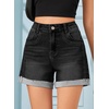 image:imageSidefeel Womens Jean Shorts High Waisted Stretchy Folded Hem Casual Trendy Patchwork Loose Fit Summer Denim ShortsBlack