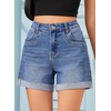 image:imageSidefeel Womens Jean Shorts High Waisted Stretchy Folded Hem Casual Trendy Patchwork Loose Fit Summer Denim ShortsBlue