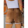 image:imageSidefeel Womens Jean Shorts High Waisted Stretchy Folded Hem Casual Trendy Patchwork Loose Fit Summer Denim ShortsBrown