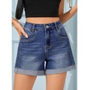 image:imageSidefeel Womens Jean Shorts High Waisted Stretchy Folded Hem Casual Trendy Patchwork Loose Fit Summer Denim ShortsDark Blue
