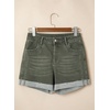 image:imageSidefeel Womens Jean Shorts High Waisted Stretchy Folded Hem Casual Trendy Patchwork Loose Fit Summer Denim ShortsGreen
