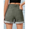 image:imageSidefeel Womens Jean Shorts High Waisted Stretchy Folded Hem Casual Trendy Patchwork Loose Fit Summer Denim ShortsGreen