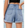 image:imageSidefeel Womens Jean Shorts High Waisted Stretchy Folded Hem Casual Trendy Patchwork Loose Fit Summer Denim ShortsIceland Blue