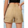 image:imageSidefeel Womens Jean Shorts High Waisted Stretchy Folded Hem Casual Trendy Patchwork Loose Fit Summer Denim ShortsKhaki