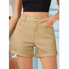 image:imageSidefeel Womens Jean Shorts High Waisted Stretchy Folded Hem Casual Trendy Patchwork Loose Fit Summer Denim ShortsKhaki