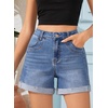 image:imageSidefeel Womens Jean Shorts High Waisted Stretchy Folded Hem Casual Trendy Patchwork Loose Fit Summer Denim ShortsLight Blue