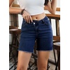 image:imageSidefeel Womens Jean Shorts High Waisted Stretchy Raw Hem Denim Summer ShortsDark Blue