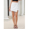 image:imageSidefeel Womens Jean Skirt High Waisted Raw Hem Stretchy Asymmetrical Side Tie Wrap Denim Mini SkortWhite