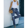 image:imageSidefeel Womens Jeans Cargo Pants High Waisted Ripped Denim Joggers Pull On Elastic Drawstring Waist Trousers Blue Size 4