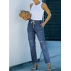 image:imageSidefeel Womens Jeans Cargo Pants High Waisted Ripped Denim Joggers Pull On Elastic Drawstring Waist Trousers Blue Size 4