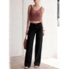 image:imageSidefeel Womens Jeans High Waisted Stretchy Wide Leg Jeans Trendy Seamed Front Baggy Loose Denim Pants with PocketsBlack
