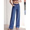 image:imageSidefeel Womens Jeans High Waisted Stretchy Wide Leg Jeans Trendy Seamed Front Baggy Loose Denim Pants with PocketsBlue