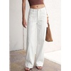 image:imageSidefeel Womens Jeans High Waisted Stretchy Wide Leg Jeans Trendy Seamed Front Baggy Loose Denim Pants with PocketsCream White