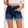image:imageSidefeel Womens Shorts High Waisted Jean Shorts Stretchy Buttoned Folded Hem Summer Trendy Denim Shorts for WomenBluing