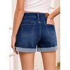 image:imageSidefeel Womens Shorts High Waisted Jean Shorts Stretchy Buttoned Folded Hem Summer Trendy Denim Shorts for WomenBluing