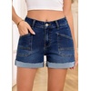 image:imageSidefeel Womens Shorts High Waisted Jean Shorts Stretchy Buttoned Folded Hem Summer Trendy Denim Shorts for WomenBluing