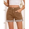image:imageSidefeel Womens Shorts High Waisted Jean Shorts Stretchy Buttoned Folded Hem Summer Trendy Denim Shorts for WomenBrown